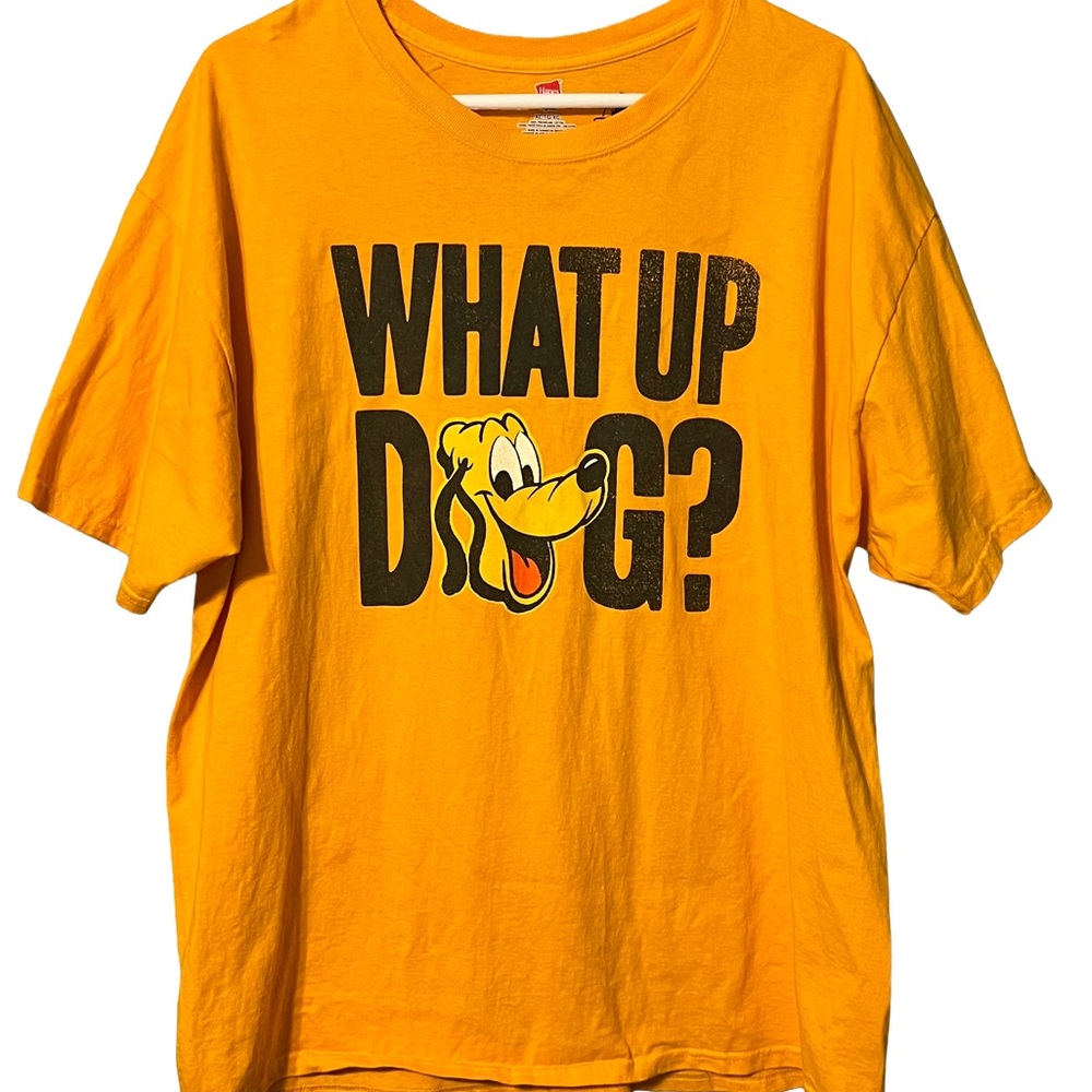 Yellow 'What Up Dog?' Graphic Hands t shirt - Casual Pet Lover Tee